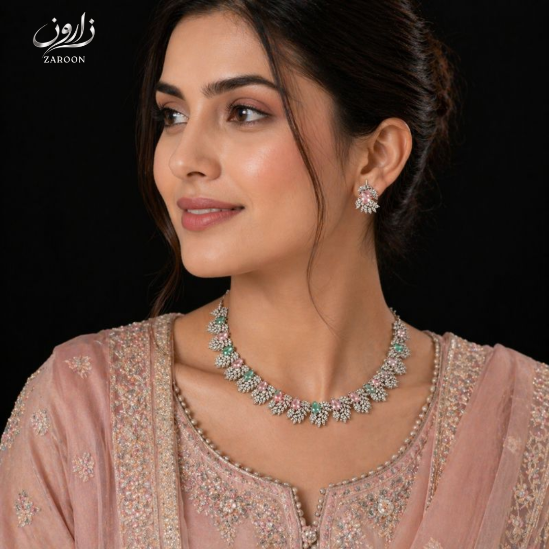 Luxury American Diamond Pastel Colours Necklace Set for Women