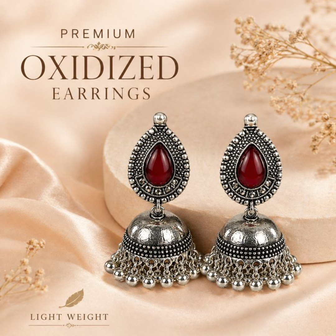 Antique Red Stone Jhumka