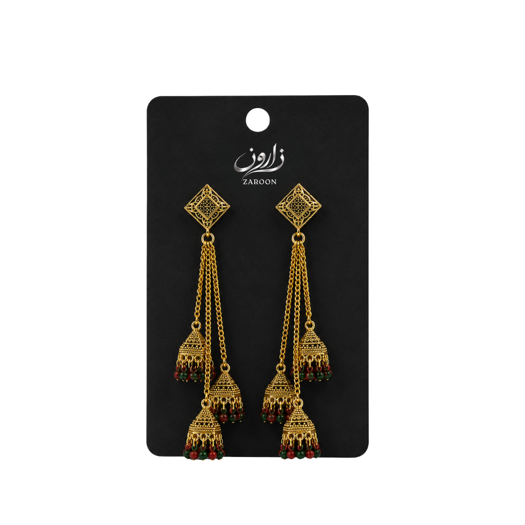 Golden Long Chain Kashmiri Jhumka