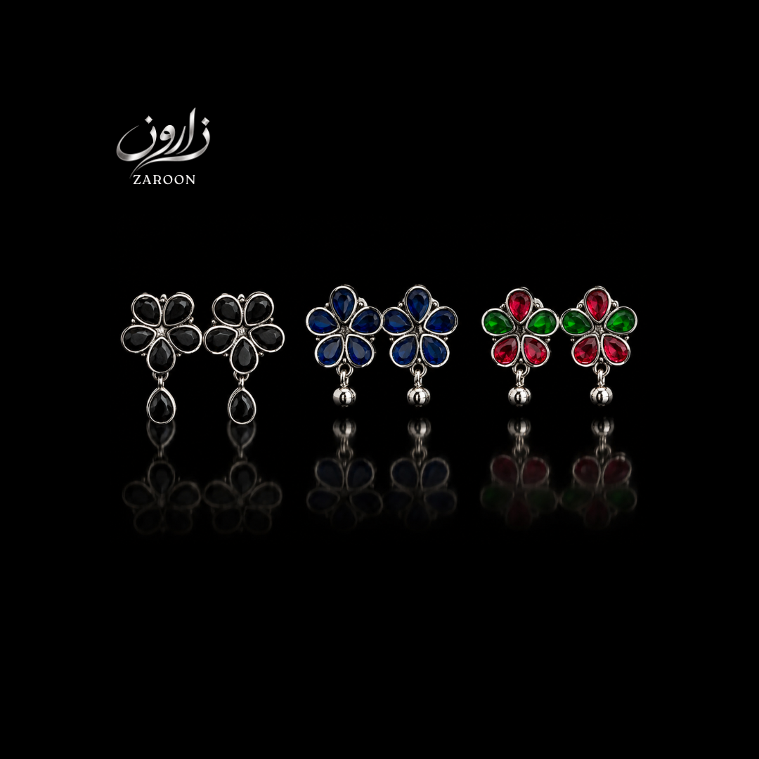 Floral Crystal Drop Stud Earrings