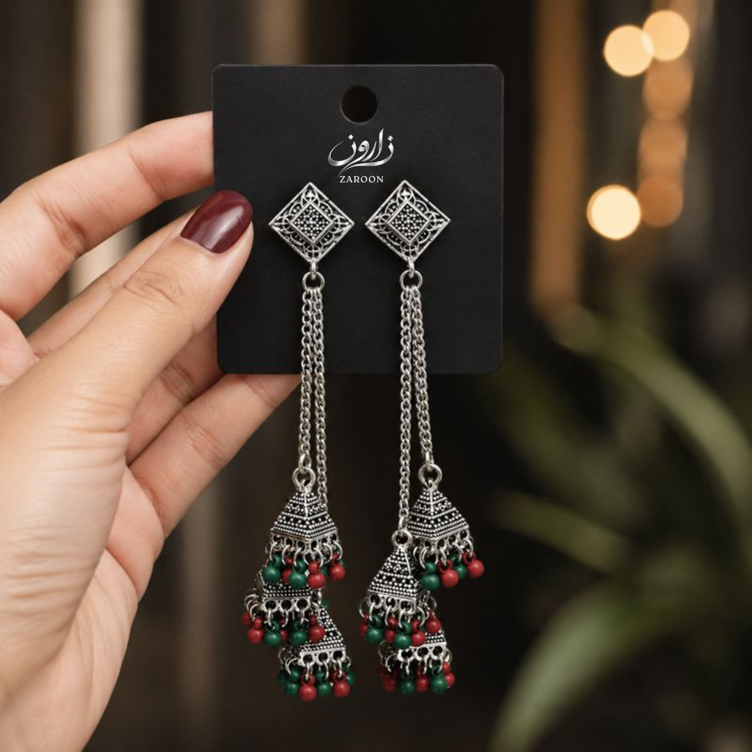 Oxidized Long Chain Kashmiri Jhumka  for Women