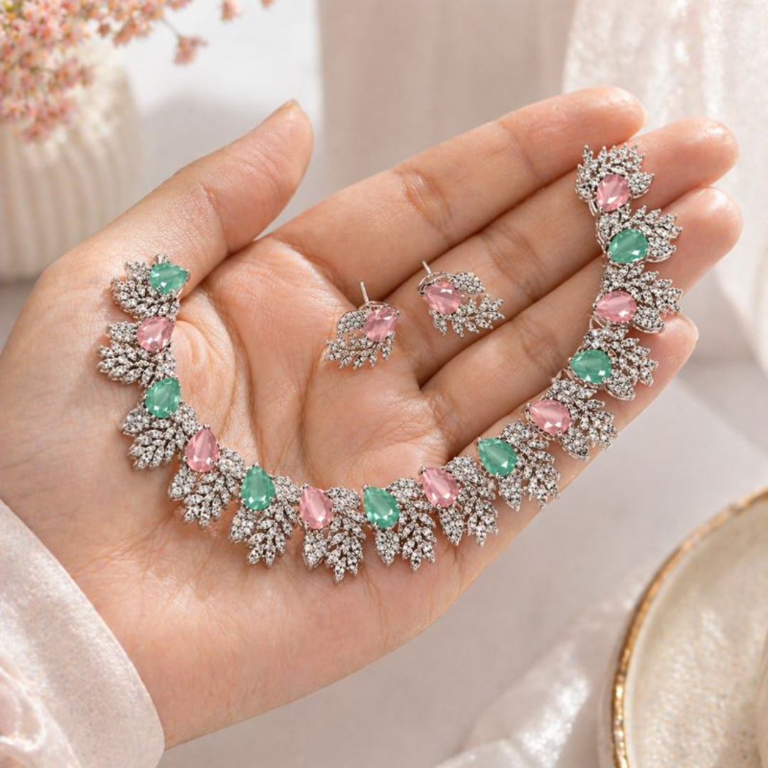 Luxury American Diamond Pastel Colours Necklace Set for Women