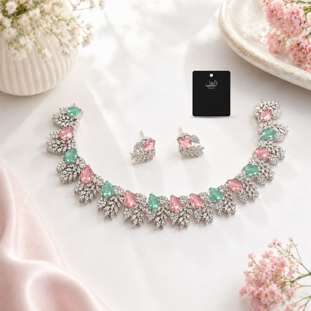 Luxury American Diamond Pastel Colours Necklace Set for Women