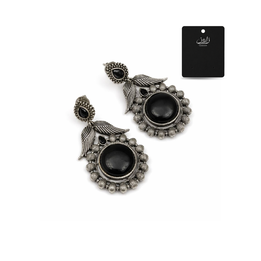 Oxidized Black Stone Statement Earrings for Women | Antique Silver Boho Earrings