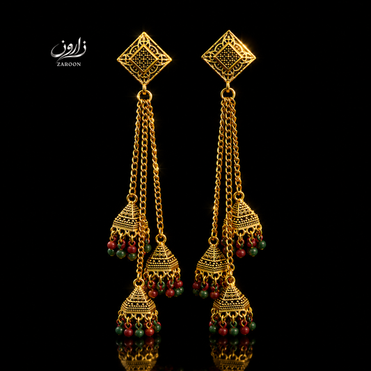 Golden Long Chain Kashmiri Jhumka