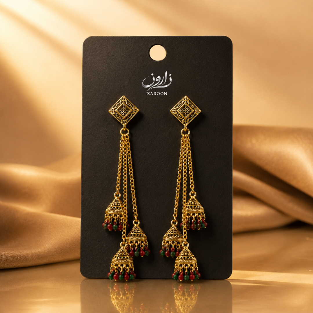 Golden Long Chain Kashmiri Jhumka