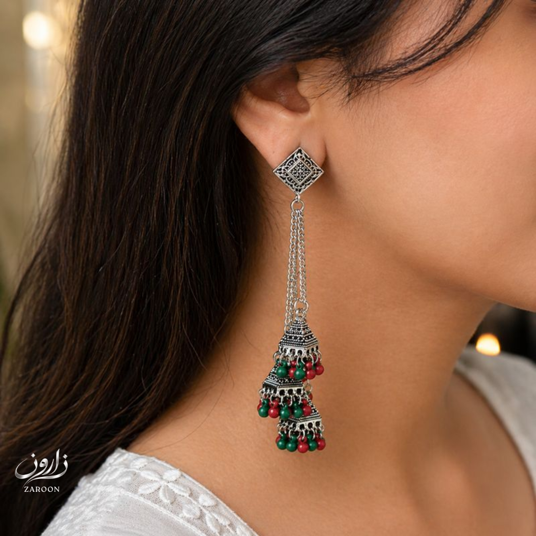 Oxidized Long Chain Kashmiri Jhumka  for Women