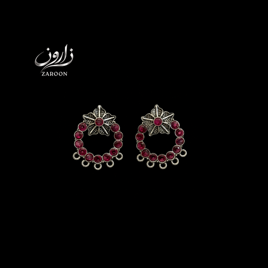 Ruby Blossom Hoop Stud Earrings