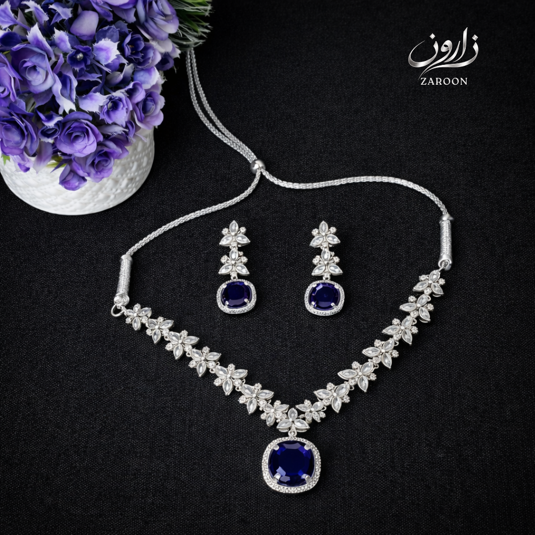 Luxury American Diamond 1 Carat Purple Stone Necklace Set for Women