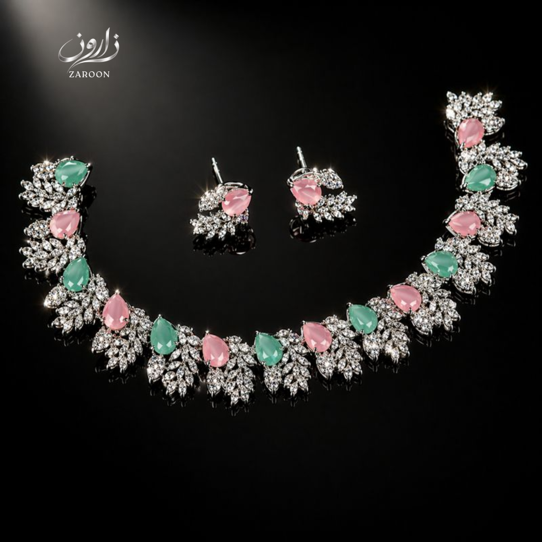 Luxury American Diamond Pastel Colours Necklace Set for Women