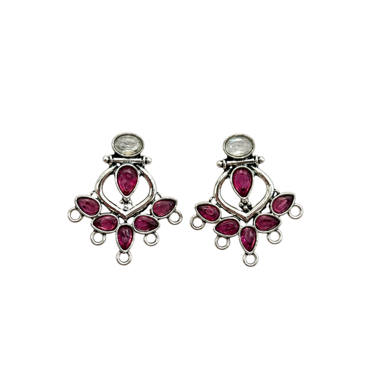 Antique Silver Ruby Stone Ethnic Earrings