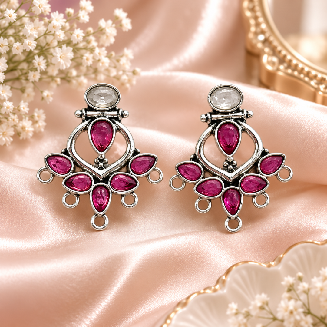 Antique Silver Ruby Stone Ethnic Earrings