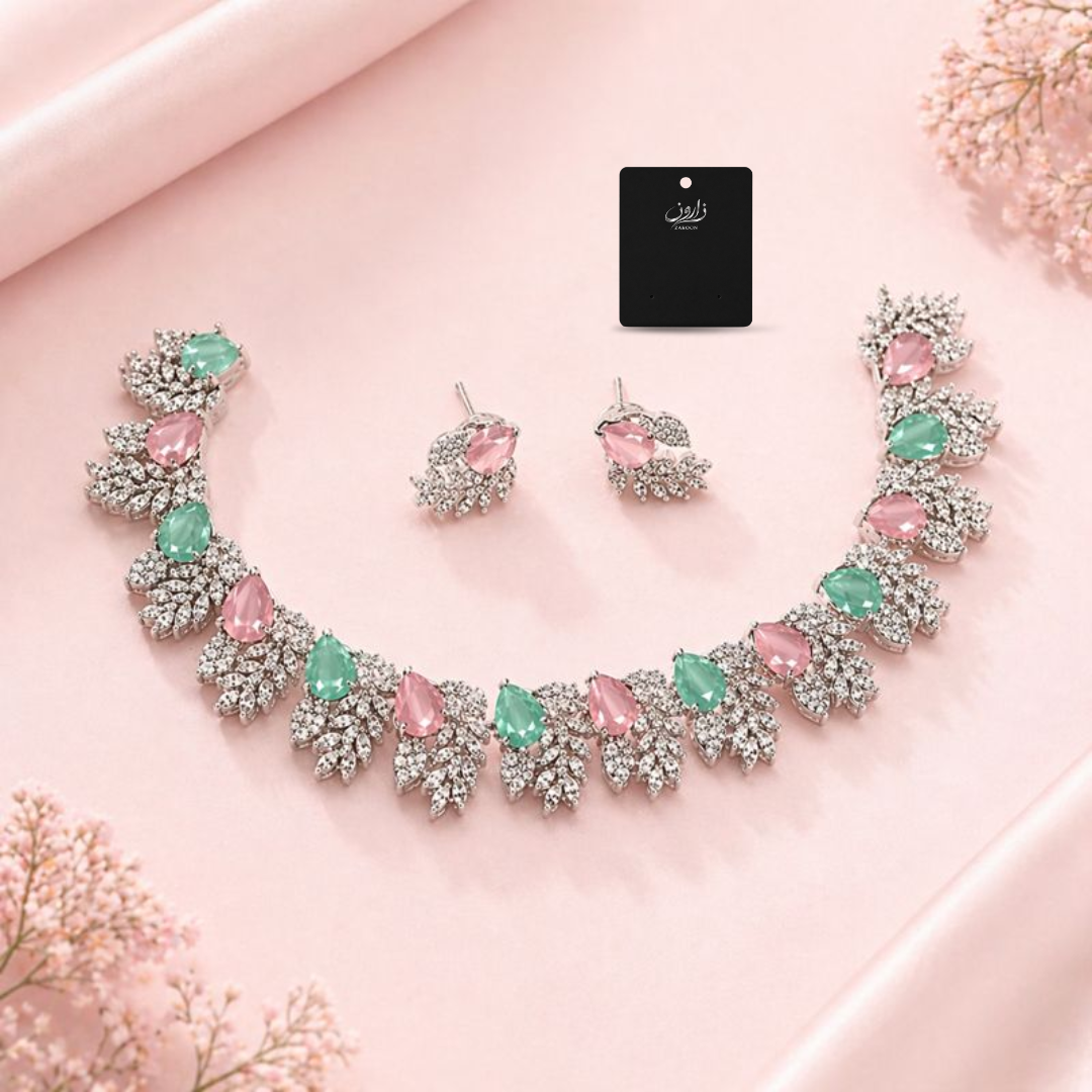 Luxury American Diamond Pastel Colours Necklace Set for Women