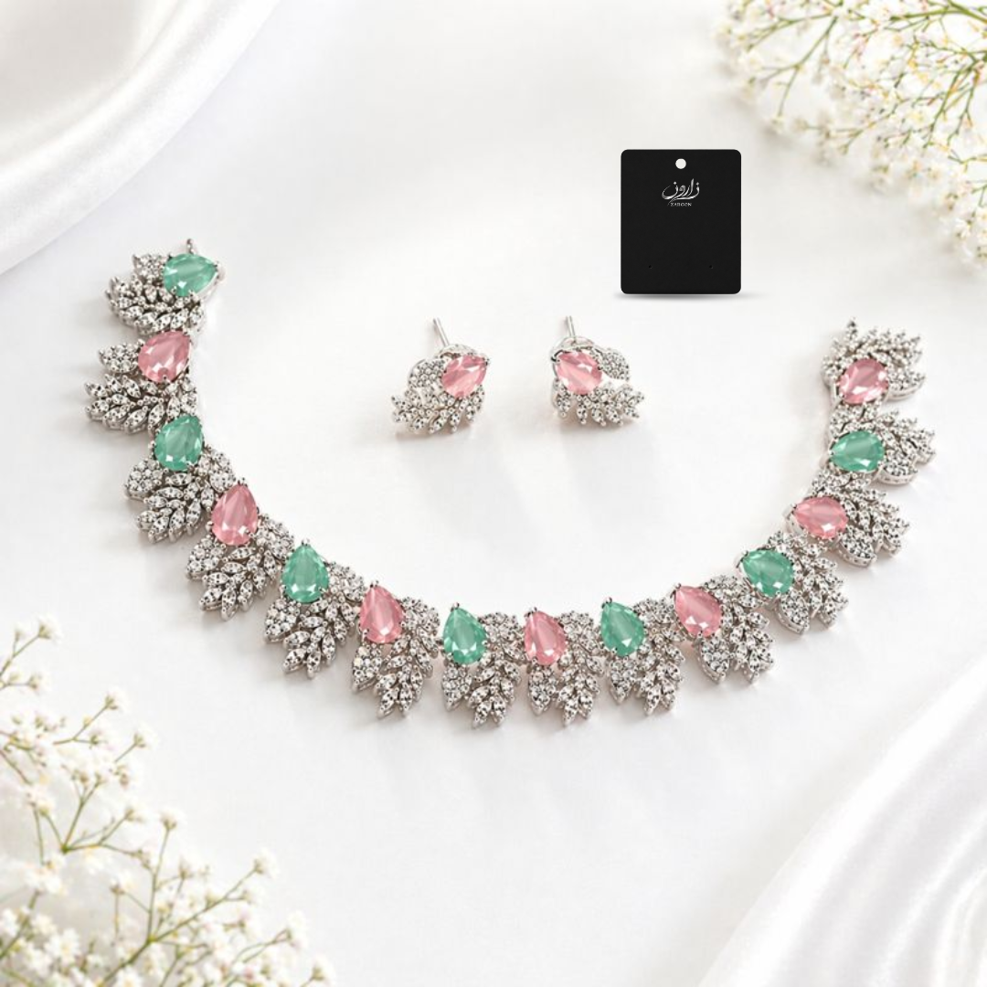 Luxury American Diamond Pastel Colours Necklace Set for Women