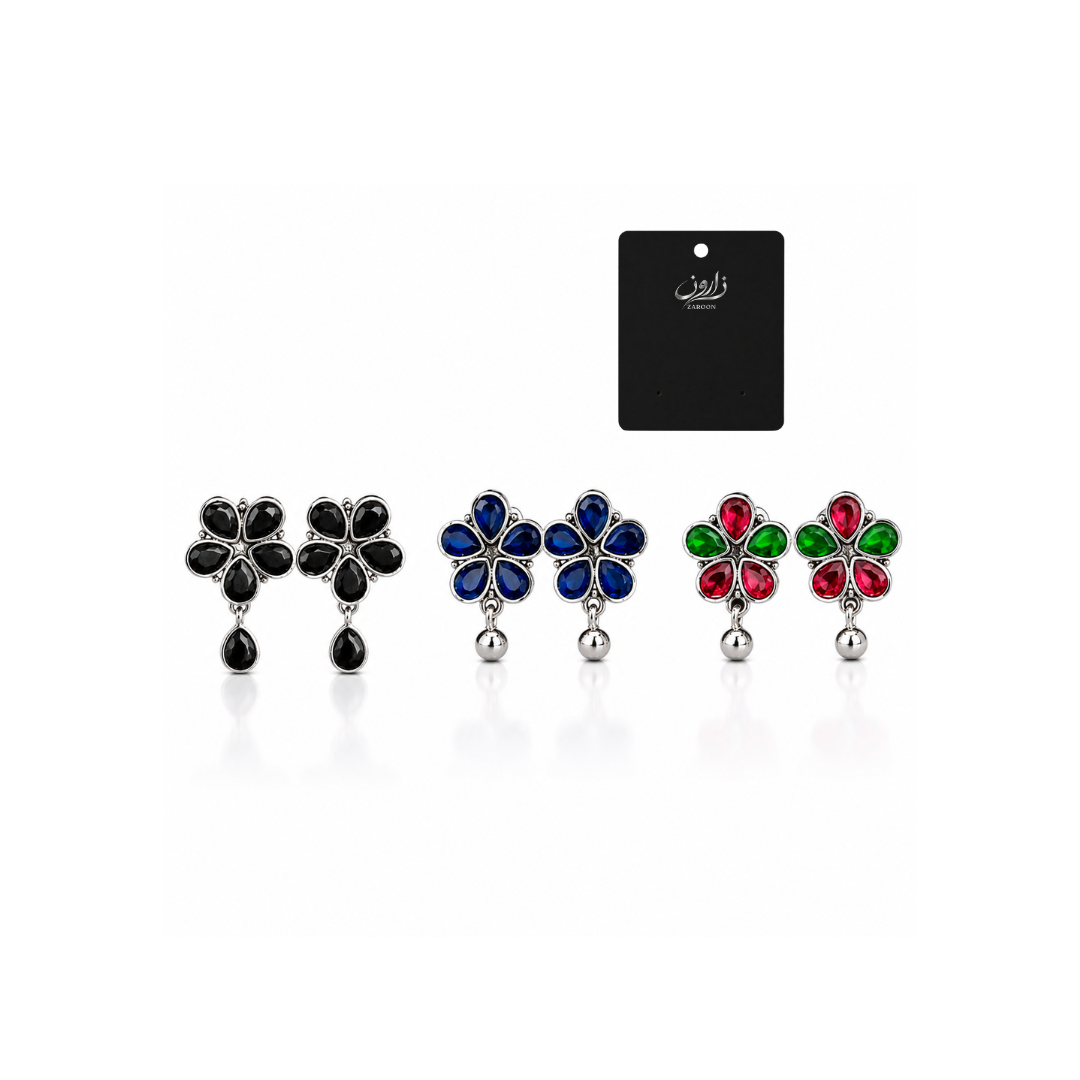 Floral Crystal Drop Stud Earrings