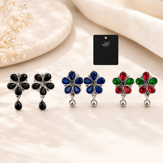 Floral Crystal Drop Stud Earrings