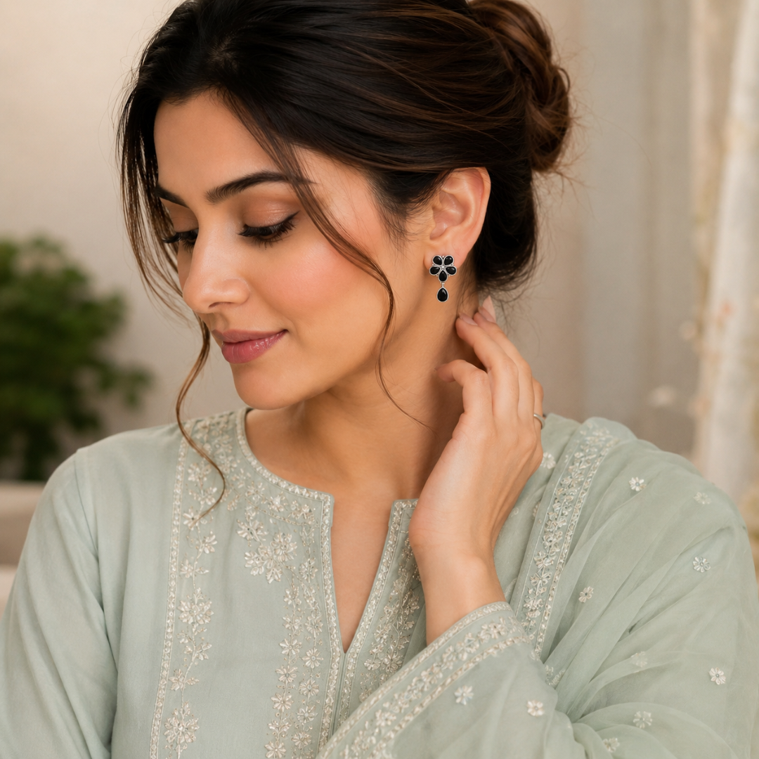 Floral Crystal Drop Stud Earrings